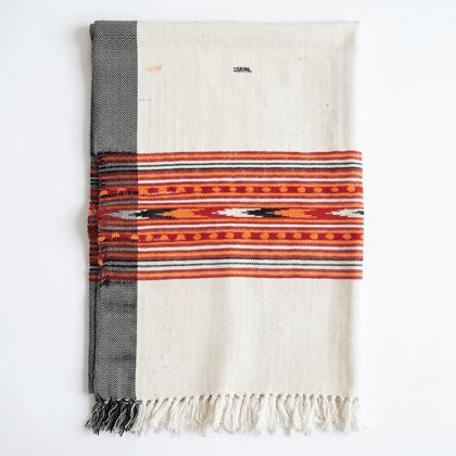 Ulan Stall Handwoven Off-White Cotton Shawl with Stripe Pattern