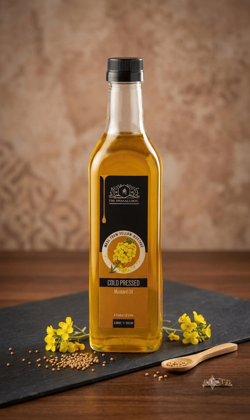 The MMasala Box Co. Cold Pressed Yellow Mustard Oil | Pure Kachi Ghani Mustard Oil | 1 Litre (910g)