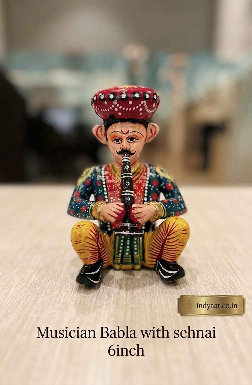 Wooden Musician Bawla with Shehnai Multicolor 6 inch