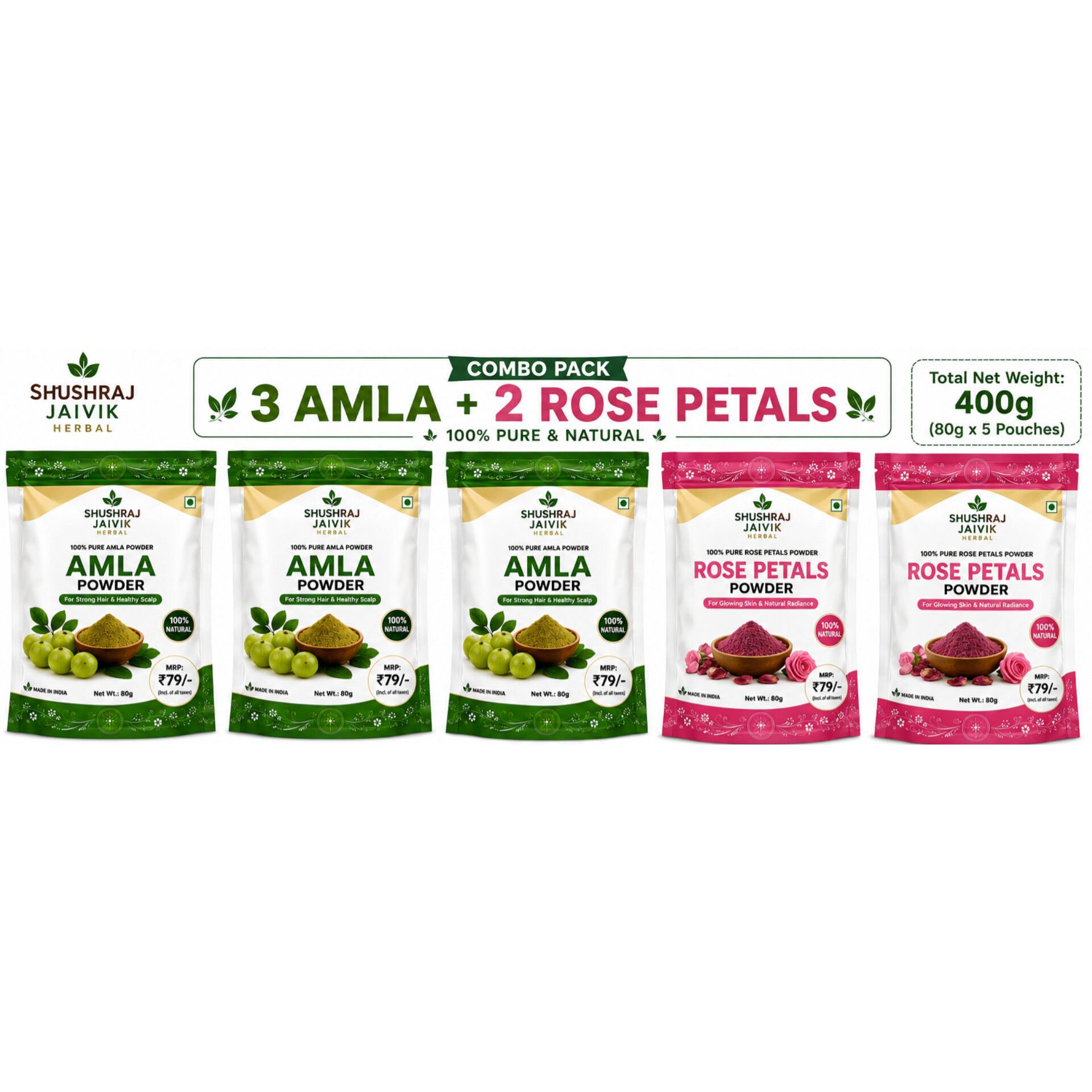 SHUSHRAJ JAIVIK Amla Rose Powder Combo Pack - 400G