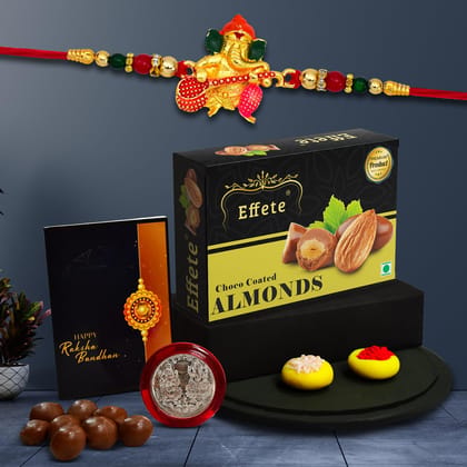 Rakhi Combo With Chocolate Almonds Rakhi Chocolate For Brother Fancy Rakhis For Men Stylish Rakhi With Gift Rakhi Combo Set Of 1 Chocolate