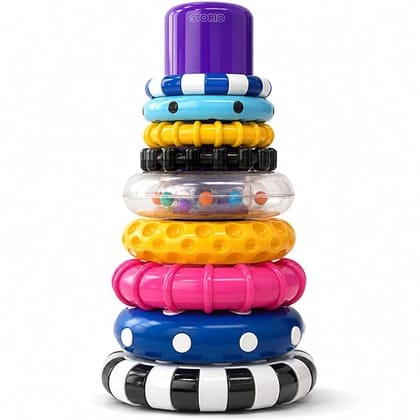 Storio Stacks of Circles Stacking Ring Toy for Babies 6+ Months | 9-Piece Multi-Color STEM Learning