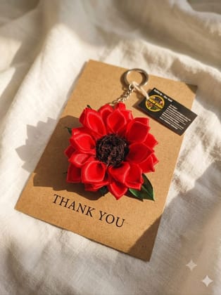 Heart Dash Handcrafted Red Sunflower Keychain