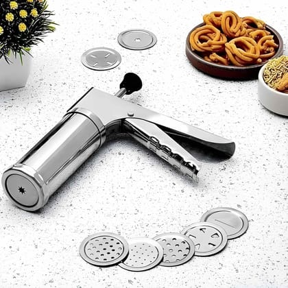 Premium Stainless Steel Sev Sancha Machine | Multipurpose Murukku, Chakli, Bhujia & Snack Maker Press with 15 Interchangeable Jali Discs (Original)