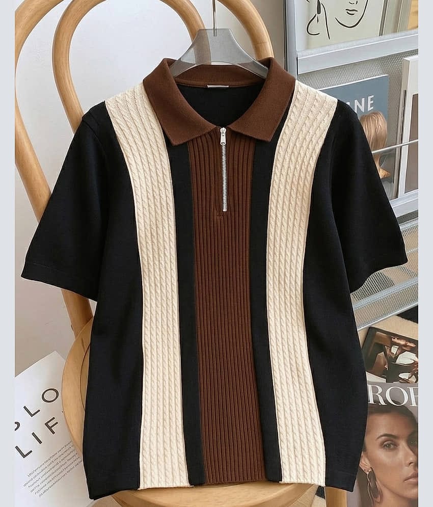 AUSK Men Cotton Blend Regular Fit Colorblock Polo T Shirt ( Coffee )
