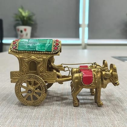 Bell Metal Craft Bullock Cart Showpiece Green