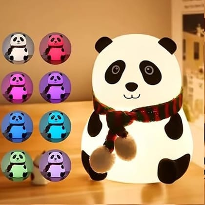 Cute Panda LED Night Lamp | Soft Silicone Rechargeable Touch Control Lamp | 7 Color Changing Night Light for Kids Bedroom Nursery Home Decor