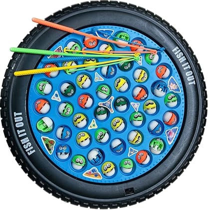 VGRASSP Fishing Game Toy Set with Rotating Board | with Music On/Off Switch for Quiet Play | 45 Fishes and 4 Fishing Poles (Fishing Game Big)