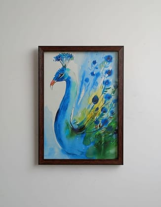 ARTDORA Handmade Peacock Watercolor Wall Art | Premium Framed Bird Painting | Elegant Home & Office Décor | Living Room, Bedroom & Hallway Decoration | Perfect Gift