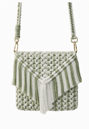 Green and White Macrame Fringed Crossbody Bag Green and White Macrame Fringed Crossbody Bag