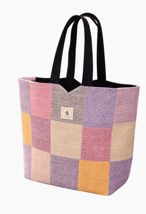 Multicolor Patchwork Canvas Tote Bag with Black Handles Multicolor Patchwork Canvas Tote Bag with Black Handles