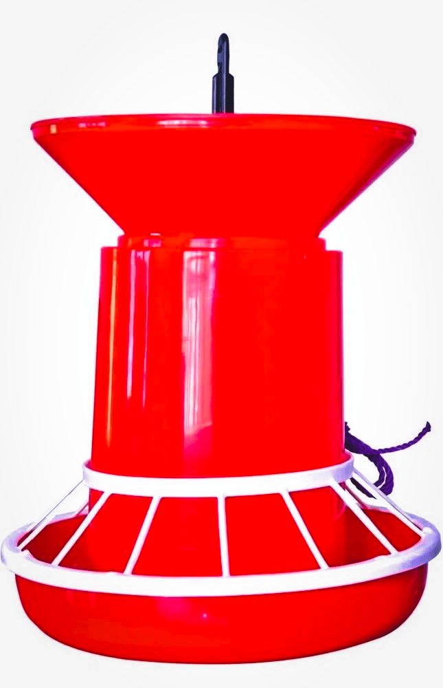 GRREN1 Poultry Hanging Gravity Feeder for Chickens, Red Plastic, Large