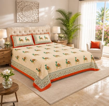 Royal Red Flare King Size Bed Cotton Blend Bedsheets 90x108 Inches With 2 Pillow Covers 50/50, 20/20