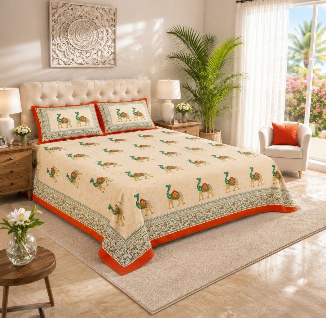 Royal Red Flare King Size Bed Cotton Blend Bedsheets 90x108 Inches With 2 Pillow Covers 50/50, 20/20