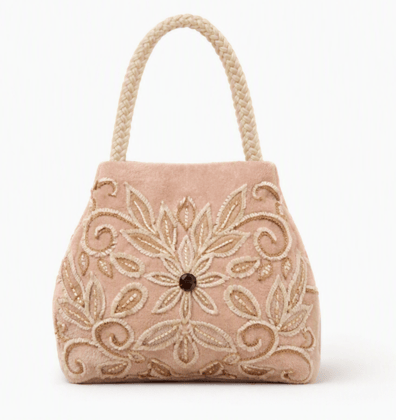 Women's Peach Embroidered Velvet Evening Potli Bag Women's Peach Embroidered Velvet Evening Potli Bag