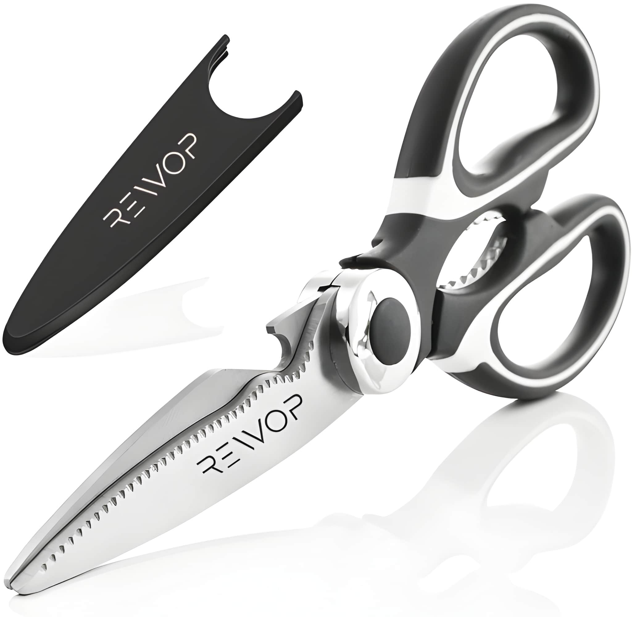 Heavy Duty Stainless Steel Kitchen Shears with Protective Cover | Multipurpose Kitchen Utility Scissors for Poultry, Fish, Meat, Vegetables, Herbs & Bones | Dishwasher Safe (Original)