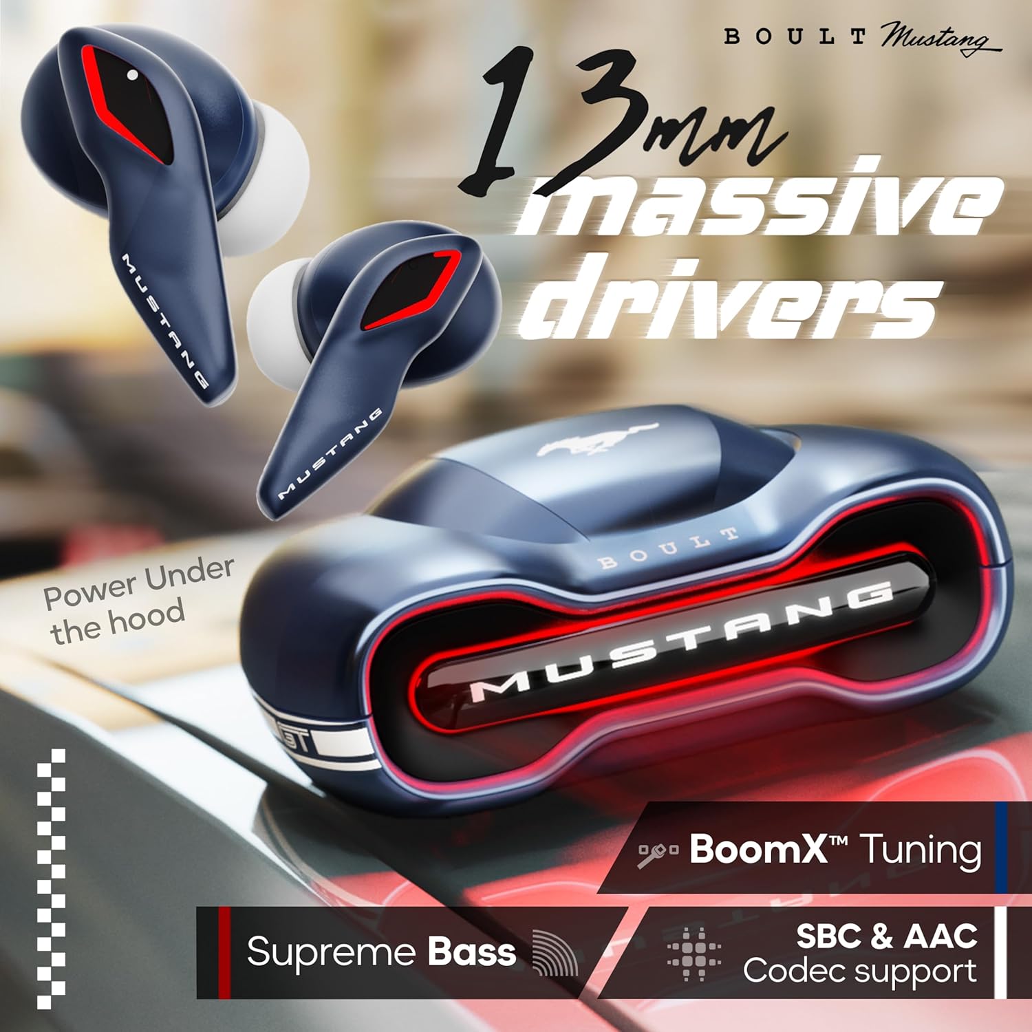 Boult x Mustang Torq Wireless in Ear Earbuds with 50H Playtime, App Support, Quad Mic ENC, 45ms Low Latency, Breathing LEDs, 13mm Drivers, Touch Control, Made in India IPX5 Ear Buds TWS Bluetooth 5.4