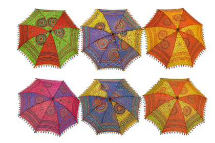 Decorative Rajasthani Embroidered Cotton Parasols, Set of 6 Decorative Rajasthani Embroidered Cotton Parasols, Set of 6
