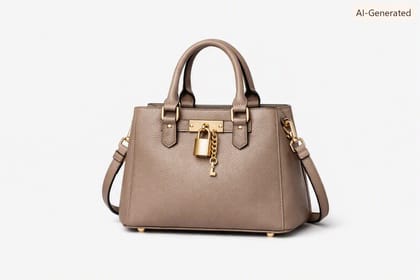 Taupe Pebbled Faux Leather Structured Satchel Bag with Lock Taupe Pebbled Faux Leather Structured Satchel Bag with Lock