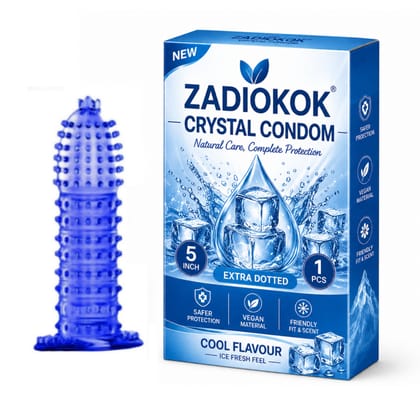 Zadiokok 5 Inch Crystal Dotted Condom Extra Dotted Cool Flavour, Reusable & Comfortable Fit (1 Pcs Set)