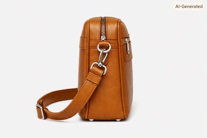 Premium Tan Brown Leather Crossbody Messenger Bag with Silver Hardware