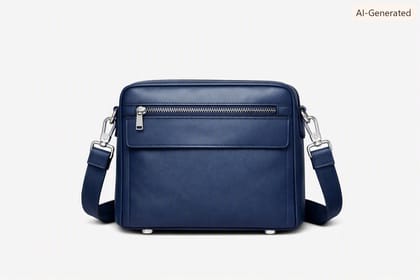 Blue Leather Crossbody Messenger Bag