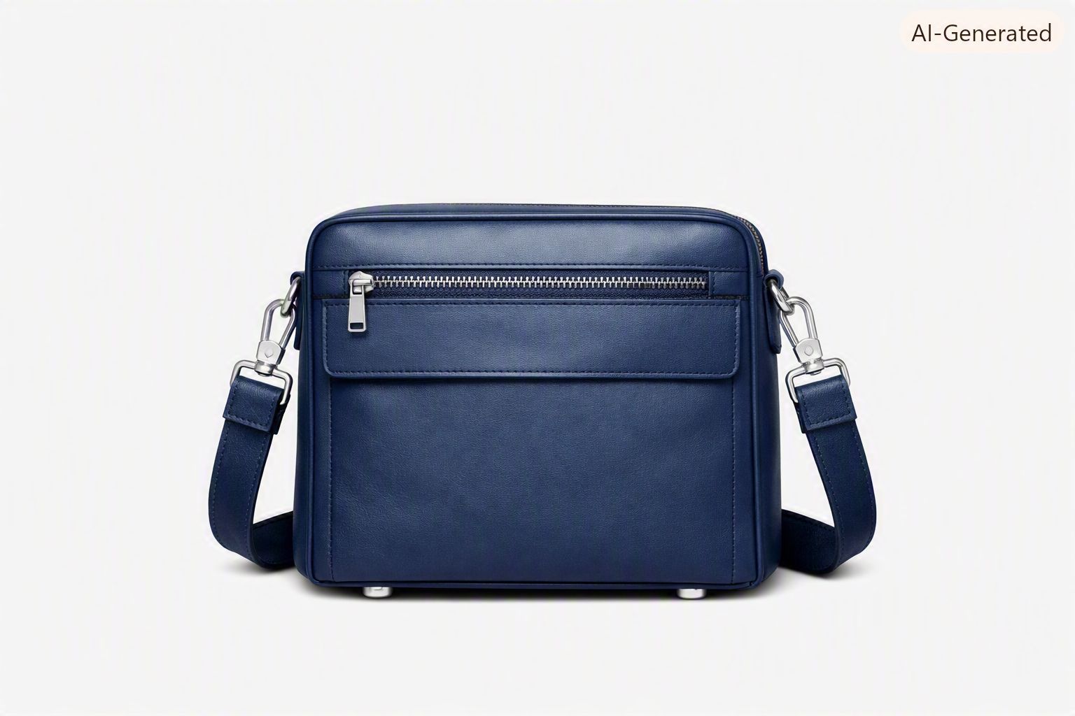 Blue Leather Crossbody Messenger Bag