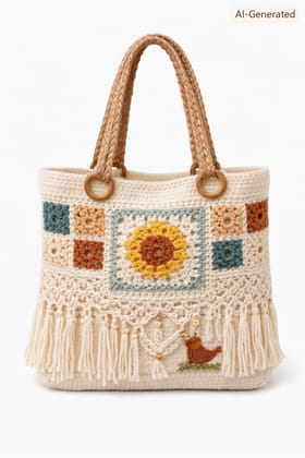 Embroidered Birdhouse and Tree Small Linen Bag with Lace Trim