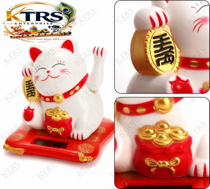 KTRS Enterprise Solar Lucky Waving Cat (Maneki Neko) | Fortune Cat with Moving Paw | Solar Powered Lucky Cat Showpiece for Home, Office, Shop, Car Dashboard | Feng Shui Wealth & Prosperity Decor | White & Red KTRS Enterprise Solar Lucky Waving Cat (Maneki Neko) | Fortune Cat with Moving Paw | Solar Powered Lucky Cat Showpiece for Home, Office, Shop, Car Dashboard | Feng Shui Wealth & Prosperity Decor | White & Red