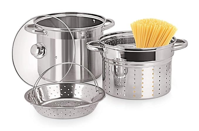 Pristine Stainless Steel Multi Purpose Steamer Set with Glass Lid/Steamer/Modak/Momo Maker with Glass Lid 5qt / 4.7Ltrs, 2 Inner PCS (4 Piece, Silver)
