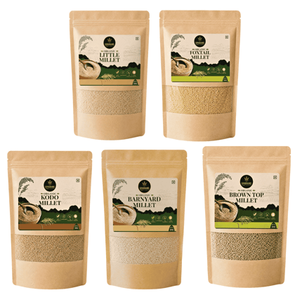 SiriGrains Millet Combo Pack 5kg (5 x 1kg) | Foxtail, Barnyard, Little, Kodo & Browntop Whole Millets | Unpolished Premium Millet Variety Pack
