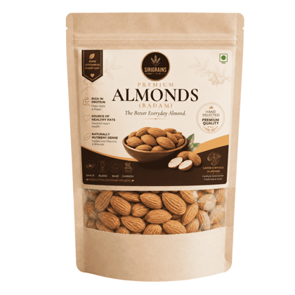 SiriGrains Premium Almonds 250g (Badam) | Whole Natural Almond Kernels | Crunchy California Almonds | Premium Dry Fruits for Daily Snacking, Breakfast, Baking & Gifting