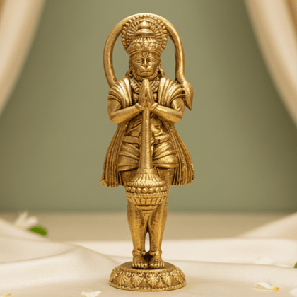 Sukh Sehaj Lord Hanuman Murti | Bajrangbali Murti | Brass Murti | Handcrafted, Antique Finish, for Home Temple, Decor, Pooja Ritual and Gifting