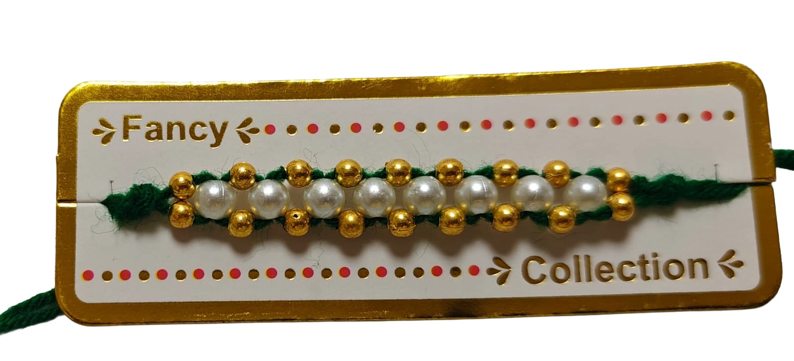 Pearl & Gold Bead Rakhi for Men (2-Pack, Green & Red)