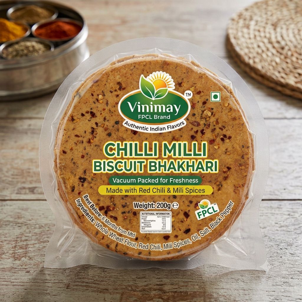 Vinimay Brand Vacuum Pack Dry Chili Milli Biscuit Bhakhari - 200 Grams