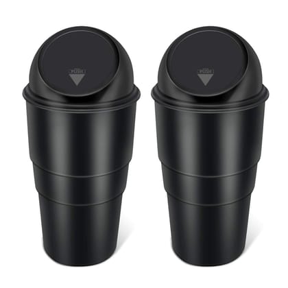 Car Cup Holder Trash Can with Push Lid, Set of 2 (Black) Car Dustbin 2 Pcs – Waste Management Bin for Car, Office, Home & Vehicle – Car Accessories, Portable Garbage Organizer with Lid, Small Trash Box for Table, Desk, Kitchen & Travel (Black) 