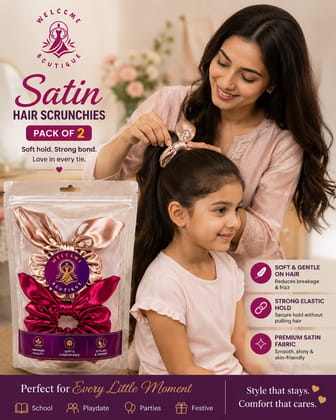 Welcome Boutique Premium Satin Tail Hair Scrunchies for Women & Girls | Bunny Ear Ribbon Hair Bands | Soft Elastic No-Damage Ponytail Holders | Stylish Hair Accessories | Pack of 2