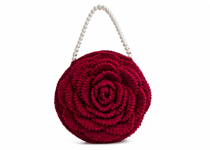 Handcrafted Crochet Rose Handbag with Pearl Handle Handcrafted Crochet Rose Handbag with Pearl Handle