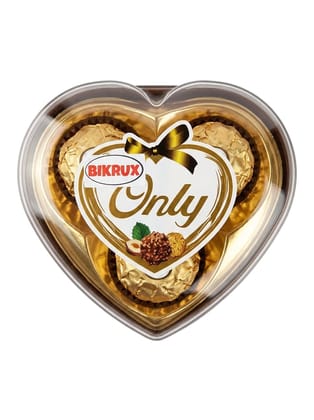 Bikrux Only Heart Shaped Hazelnut Chocolate Gift Box, 3 Pieces, 36g