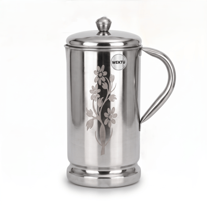 WEKTU Premium Stainless Steel Water Jug with Lid (2.0 Litres) – Laser Floral Engraved Heavy Duty Water Pitcher, Leak-Proof & Rust-Proof Container for Home, Kitchen & Dining Table WEKTU Premium Stainless Steel Water Jug with Lid (2.0 Litres) – Laser Floral Engraved Heavy Duty Water Pitcher, Leak-Proof & Rust-Proof Container for Home, Kitchen & Dining Table