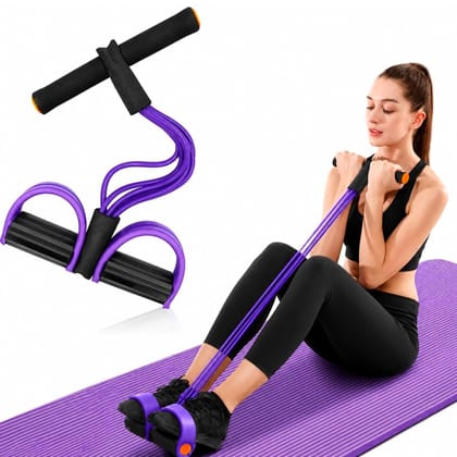 Yoga Pedal Puller Resistance Band with Foot Pedals, 4 Tube Natural Rubber Band for Home Workout Full Body Exercise Equipment for Abs Arms Legs Stretching & Strength Training for Men Women