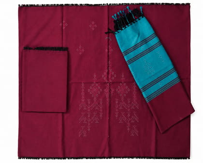 Naitik Tangaliya Art Premium Cotton Dress Material with Contrast Dupatta | Handwoven Unstitched Salwar Suit Fabric | Maroon & Green | Women's Ethnic Wea