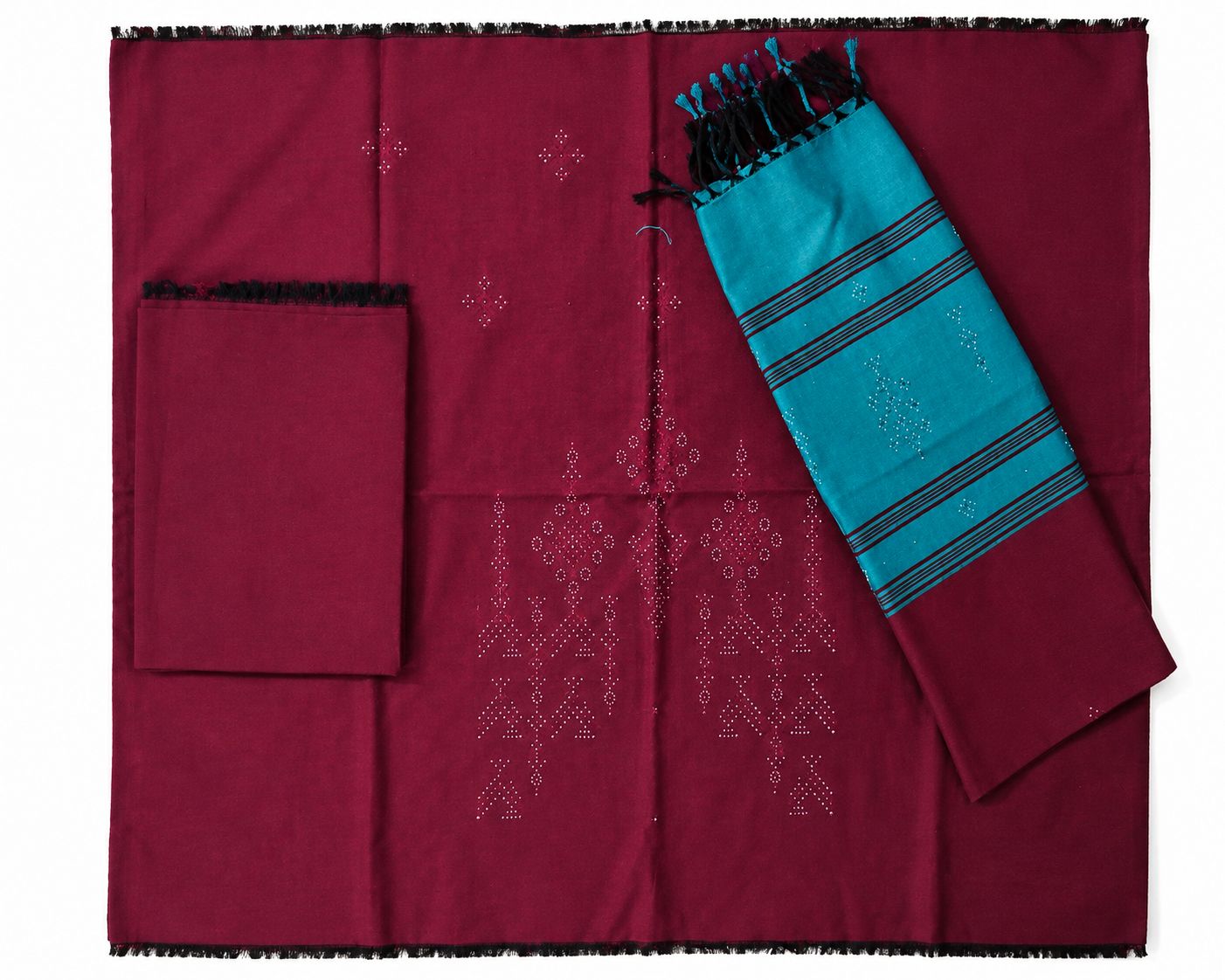 Naitik Tangaliya Art Premium Cotton Dress Material with Contrast Dupatta | Handwoven Unstitched Salwar Suit Fabric | Maroon & Green | Women's Ethnic Wea