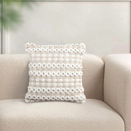 COHEN Handmade Jute & Wool Cushion Cover | Ivory | Textured Decorative Throw Cushion | 45x45 cm