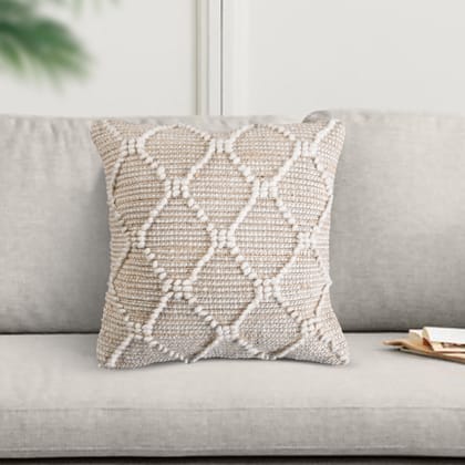 CALLIZZO Handmade Jute & Wool Cushion Cover | Natural/Ivory | Hand Woven Decorative Throw Cushion | 45x45 cm