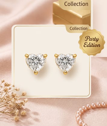 Classic Heart Cut American Diamond Stud Earrings for Women & Girls  Diamond Like 18K Gold Plated Solitaire Studs Earrings, Sparkling Prong Heart Shaped Jewelry for girls kids, Teen Girls For Everyday & Party Wear Pair of 1