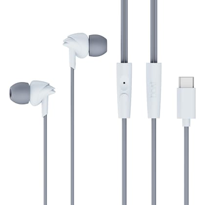 Boat Bassheads 300C Wired Earphones,Type-C Jack, 10mm Drivers, Signature Sound, in-Line Microphone, Integrated Controls, Voice Assistant & 120cm Cable (Cool Grey)