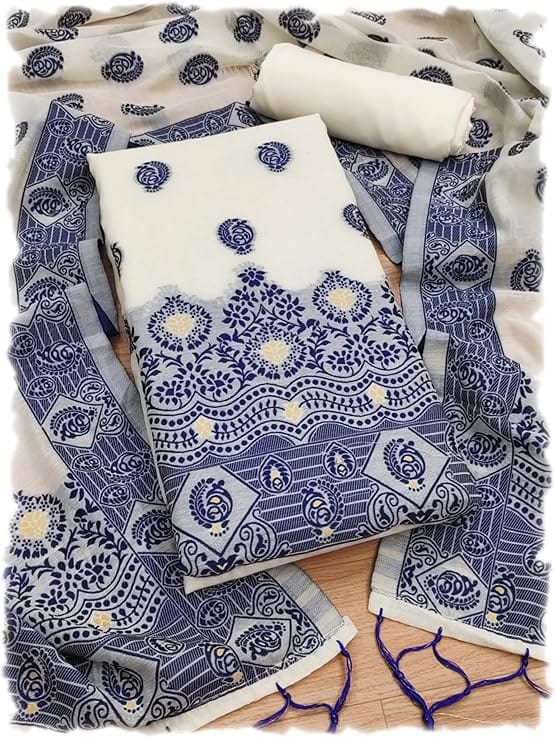Handloom Banarasi Cotton Unstitched Salwar Suit with Dupatta, 50 Inch Length, Women's Unstitched Salwar Suit Dress Material with Dupatta, Unstitched Salwar Suit Set