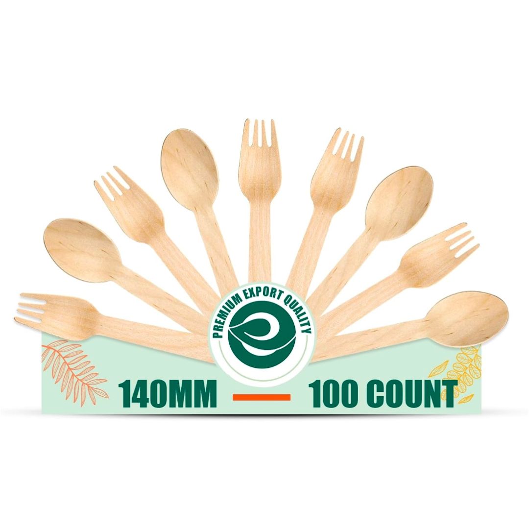 Disposable Wooden Sporks[160mm], Pack of 50, Cutlery for Parties