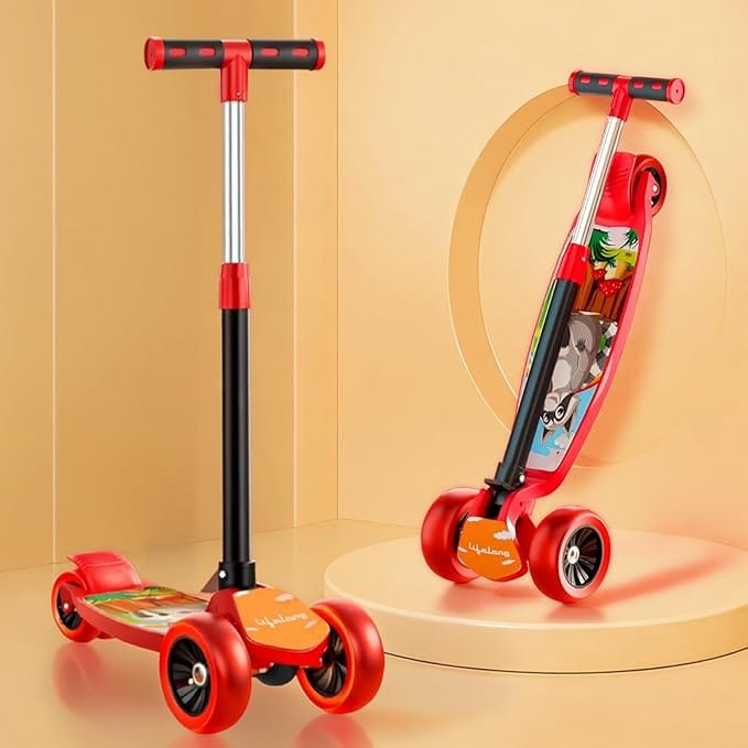 Lifelong Kick Scooter with Adjustable Height - Foldable - Skate for Kids with PVC Wheel - Max User weight-50 kg, Red 
